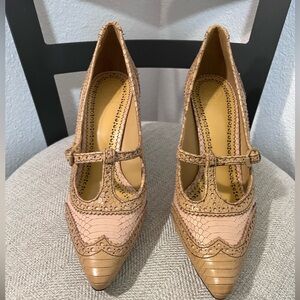 TORY BURCH NWOT AUTHENTIC EVERLY LEATHER SNAKESKIN PRINT BLUSH/BEIGE COLOR PUMPS